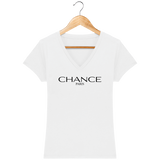 Chance Paris Women V Neck T-Shirt Black Embroidered Logo