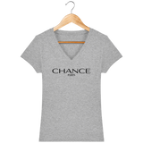 Chance Paris Women V Neck T-Shirt Black Embroidered Logo