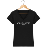 Chance Paris Women V Neck T-Shirt White Embroidered Logo
