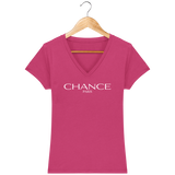Chance Paris Women V Neck T-Shirt White Embroidered Logo