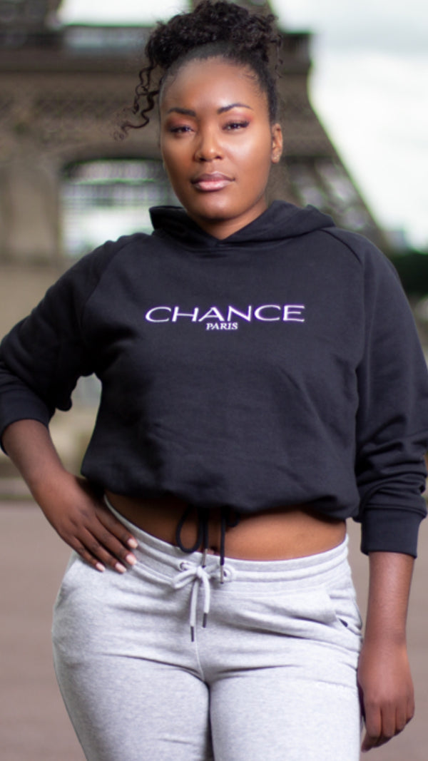 Chance Paris Women Cropped Hoodie White Embroidered Logo