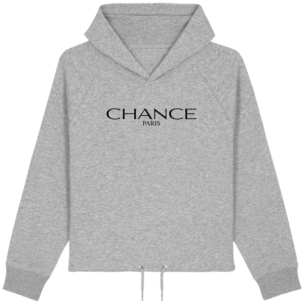 Chance Paris Women Cropped Hoodie Black Embroidered Logo