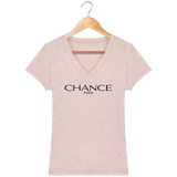 Chance Paris Women V Neck T-Shirt Black Embroidered Logo