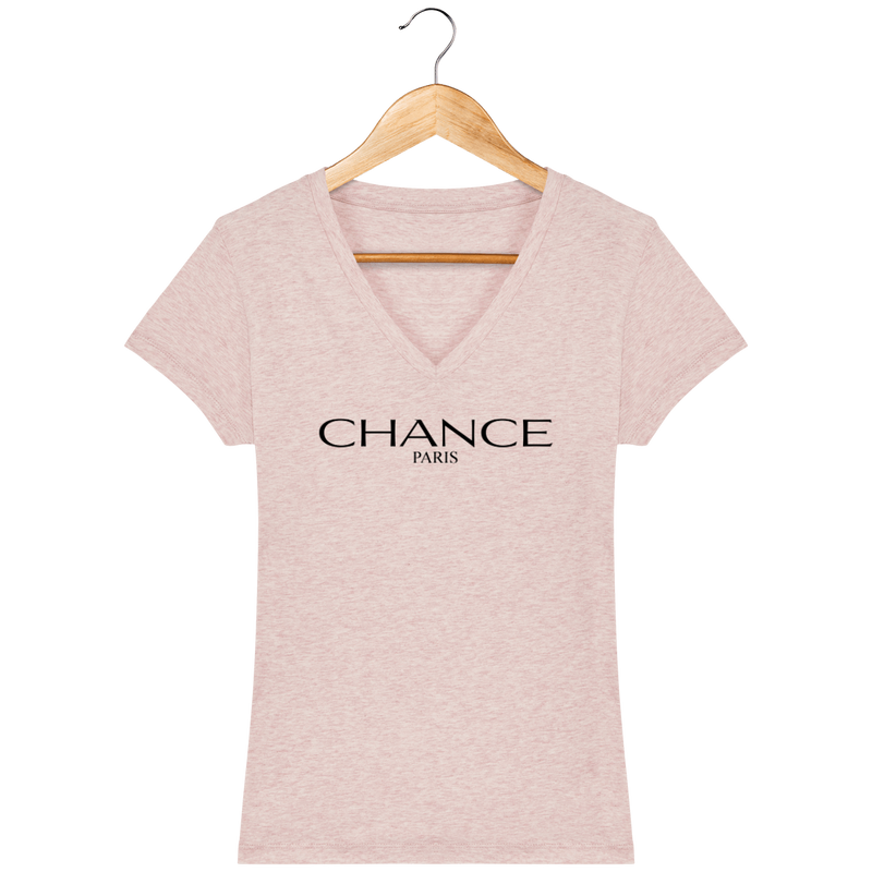 Chance Paris Women V Neck T-Shirt Black Embroidered Logo