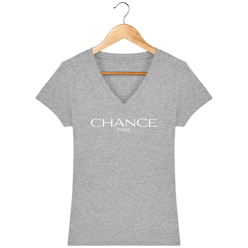 Chance Paris Women V Neck T-Shirt White Embroidered Logo