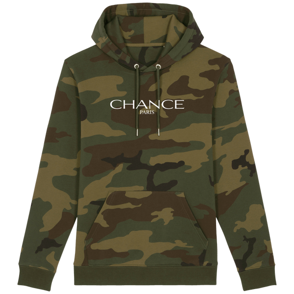 LIMITED EDITION Chance Paris Men Medium Fit Camo Hoodie White Embroidered Logo